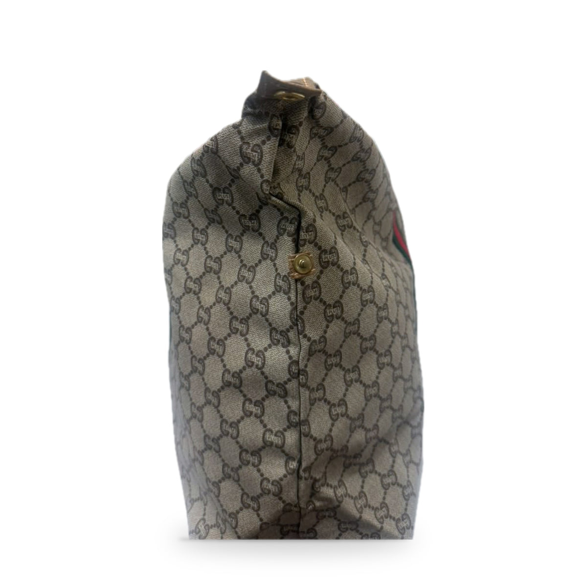 Side profile showing the gusset, press stud and leather zip-end tab