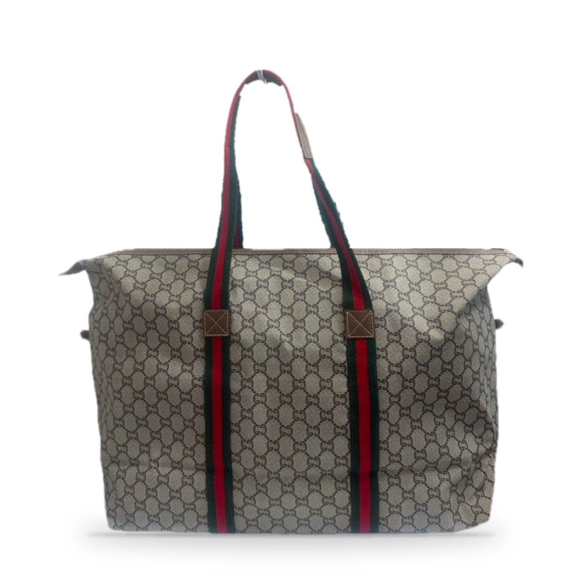 Back of the tote in GG Plus canvas, with the web handles running its full height