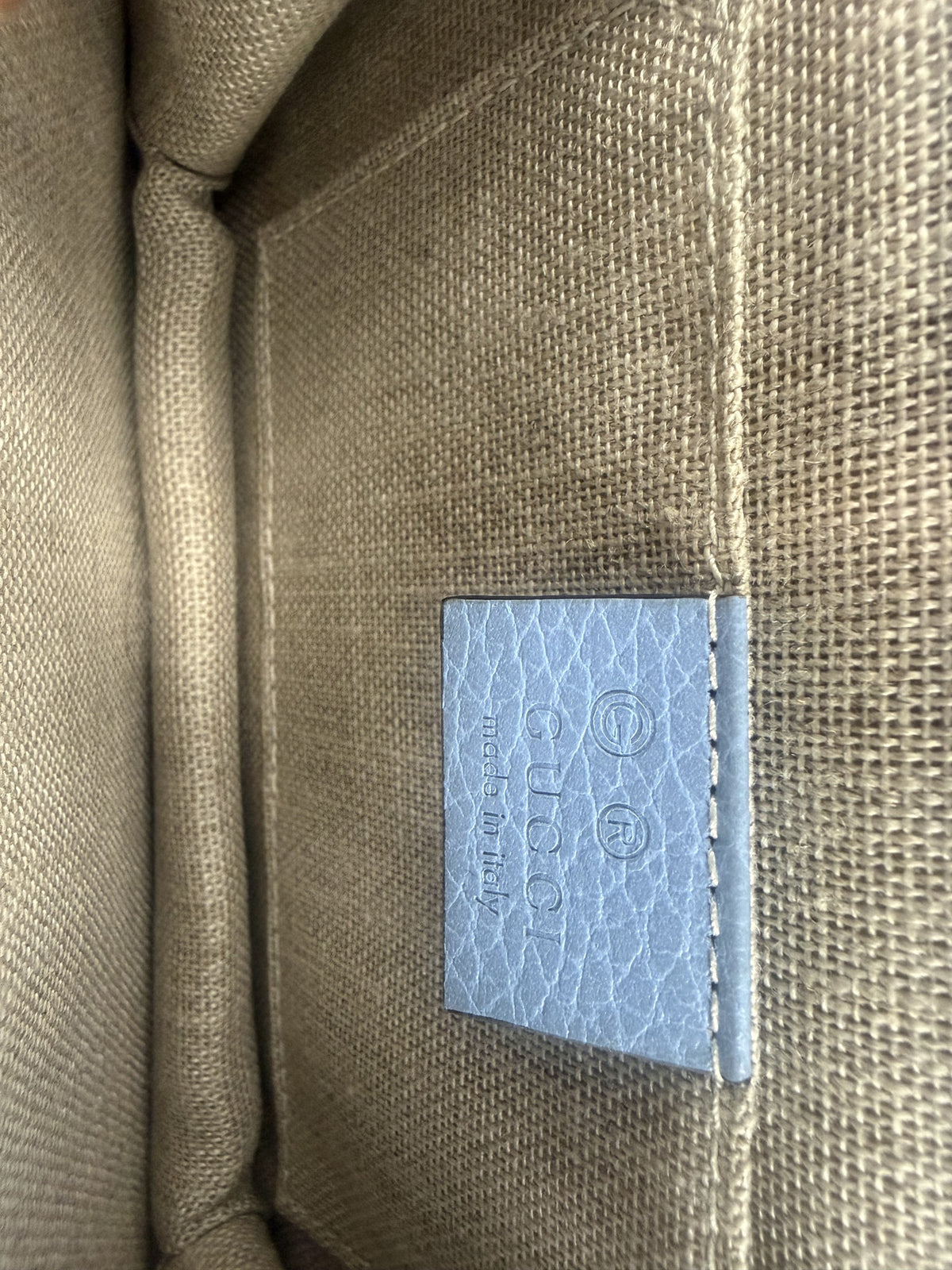 Interior leather tab reading GUCCI made in Italy